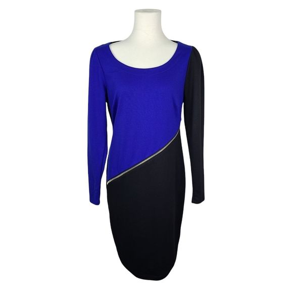 Forever 21 Dresses & Skirts - Forever 21 Black & Blue Color Block Diagonal Zipper Dress XL